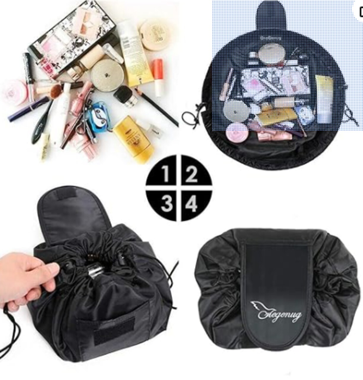 Drawstring Makeup Storage Bag Women Portable Travel Black Large Capacity Portables Handbag Storage-Bags Trendy